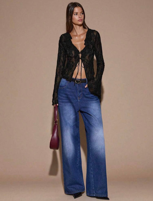 Blusa encaje con mangas